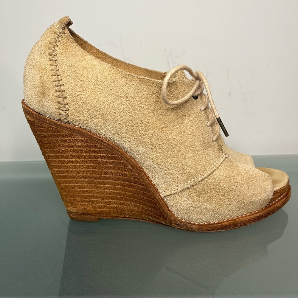 Rag & Bone Sunderland Lace Up Wedge Pumps Ladies Size 37 / 7 Sand Suede Heels